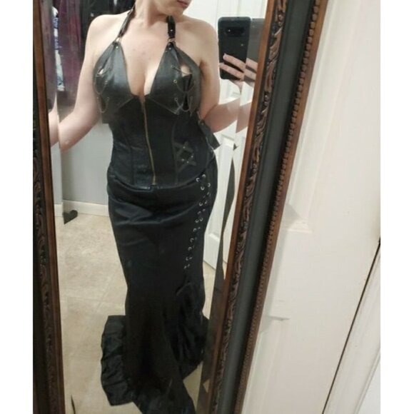 STEAMPUNK Corset Top Steel Boned Underbust Renaissance Black Leather Cosplay NWT - Picture 7 of 12